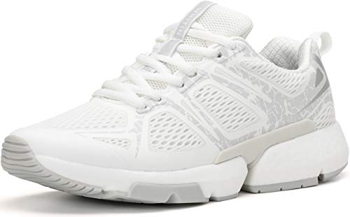 WHITIN Chaussure de Course Running Sport pour Femme Baskets Tennis Tenis Sneakers Shoes Gym Mode Gymnastique Fitness Basquettes Confortable à Lacets Respirant Competition Montante Blanc Taille 41