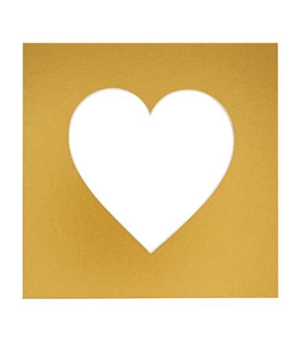13x13 Mat Bevel Cut for 9x9 Photos - Precut Metallic Gold Heart Shaped Photo Mat Board Opening - Acid Free Matte to Protect Your Pictures - Bevel Cut for Family Photos, Pack of 1 Matboard Show Kit