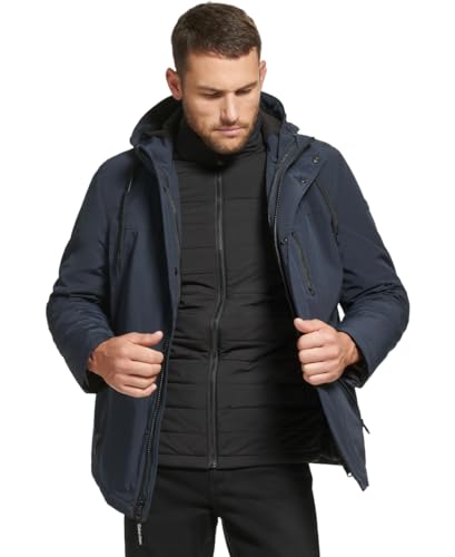 Image of Calvin Klein Men's Hooded Performance Soft Shell Jacket with Bib