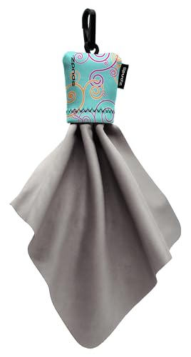 SPUDZ Classic Microfiber Lens Cleaner – Clip-On Pouch, Washable – for Binoculars, Scopes, Glasses, Screens | Baby Blue Swirls, 6 x 6 Inch