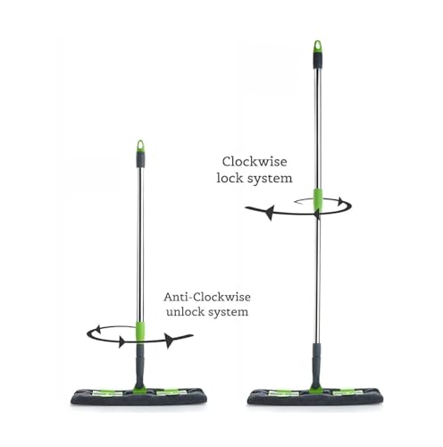 Image of Flat Microfiber Floor Mop with Adjustable Handle | Wet & Dry Cleaning Mop for Tiles, Wood & Marble | Reusable Washable Mop Pads | 360 Rotating Head | Home Cleaning Tool