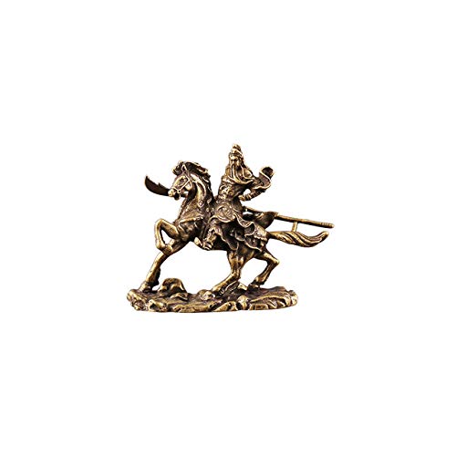 LISAQ Vintage Copper Guan Gong Statue Ornaments Retro Brass Guan Yu Figurines Desk Decorations Crafts Gift