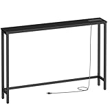HOOBRO 47.2' Skinny Console Table with Power Outlets, 5.9' Behind Couch Table with Charging Station, Narrow Sofa Table, Long and Thin Table for Entryway, Living Room, Black BB15XG01G1