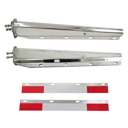 GaeaAuto Stainless Steel Straight Spring Loaded Mud Flap Hangers Brackets Mudflap Holders Mounts Set 1-1/8 Bolt Spacing 30 Length with Aluminum Reflective Tapes fit for Semi Trucks 2 pcs
