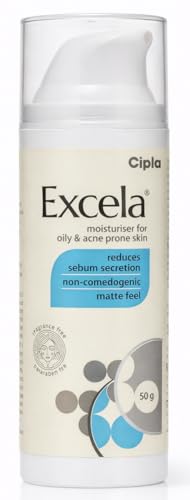 Image of Cipla Excela Oil Control Moisturiser 50g for Oily, Combination & Acne Prone Skin | Sebum Reducing Face Cream | Non-Comedogenic Matte Moisturizer | Lightweight Daily Use | Fragrance Free