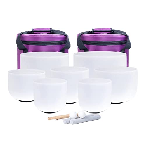 Set Chakra per campane tibetane in cristallo di quarzo smerigliato con custodia per il trasporto gratuita e mazze per campane tibetane per la meditazione di guarigione del suono ( Size : 12inch )