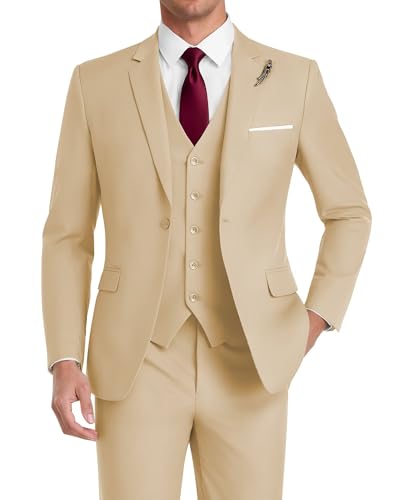 HUUTOE Men's 3 Piece Suits Slim Fit, Wedding Groomsmen Prom Business Suit, One Button Blazer Jacket Vest and Pants Tuxedo Set