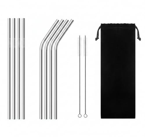 12 Pack Stainless Steel Reusable Drinking Straws with 2 Cleaning Brushes Metal Straws for Smoothies Milkshakes Coffee Cocktails & Hot Drinks Dishwasher Safe
