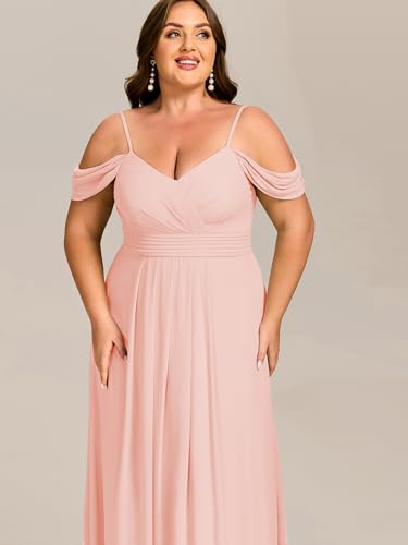Image of Ever-Pretty Plus Women's V Neck A Line Off Shoulder Sleeveless Chiffon Pleated Floor Length Plus Size Bridesmaid Dresses