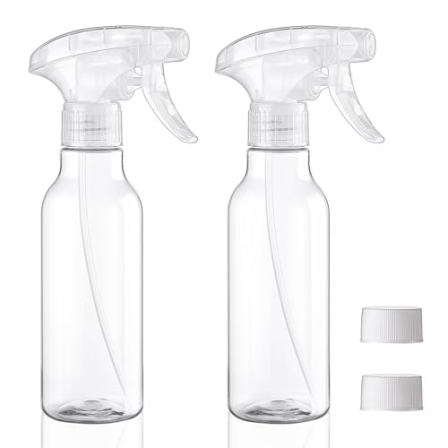 Decorniqu Plastic Spray Bottles 260ml 2 Pack Refillable Empty Water Spray Bottle Fine Mist/Stream Heavy Duty Spraying Bottle for Hair Cleaning Solutions Cooking Plant Essential Oils(Clear)