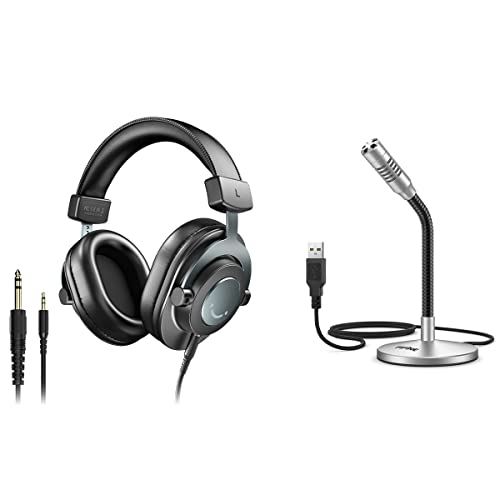 FIFINE Studio Headphone and Dictation Microphone, Monitor Headset for Recording-Over Ear Wired Headphones for Podcast Monitoring, Streaming,Gooseneck USB Microphone for YouTube Gaming (H8+K050S)