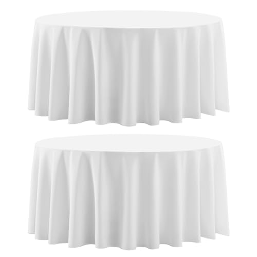 Aocoz 2 Pack White Round Tablecloths 120 Inch for Dining Tables