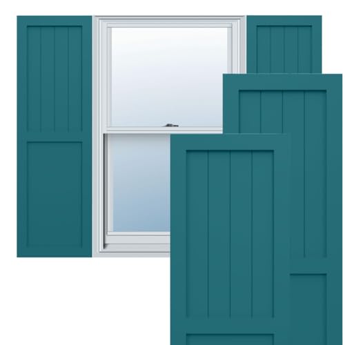 12"W x 44"H True Fit PVC Farmhouse/Flat Panel Combination Fixed Mount Shutters, Antigua (Per Pair - Hardware Not Included)