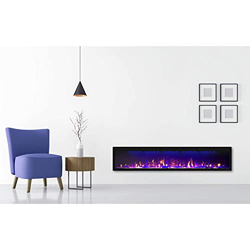 Mystflame Electric Fireplace Recessed 88 Inches, Insert And Wall Mounted Slim Fireplace With 750/1500 Watt Heater, Log & Crystal Hearth, Adjustable Realistic Flame And Remote Control & Touch Screen #TOP6