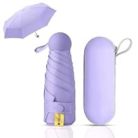 Coztie Folding Travel Umbrella, 6 Ribs Windproof Compact Mini Folding Umbrella with Capsule Case, Portable Small UV Umbrella, for Men Women 90 x 55 cm Black (Purple)