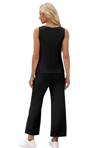 Image of SAMPEEL Two Piece Sets for Women Summer Outfits Beach Vacation Clothes Wide Leg Crop Pants