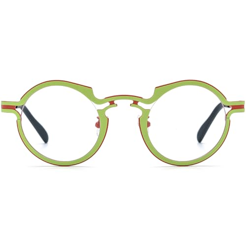 Image of FONEX Colorful Pure Titanium Glasses Frame Women Retro Round Eyeglasses