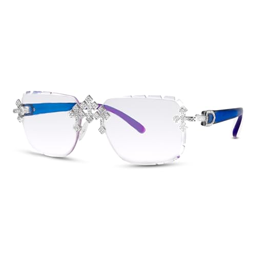 Image of Iced-Out Triple Cross Sunglasses - Frameless Diamond-Cut Luxury Shades for Men & Women | UV400 Hip-Hop Eyewear