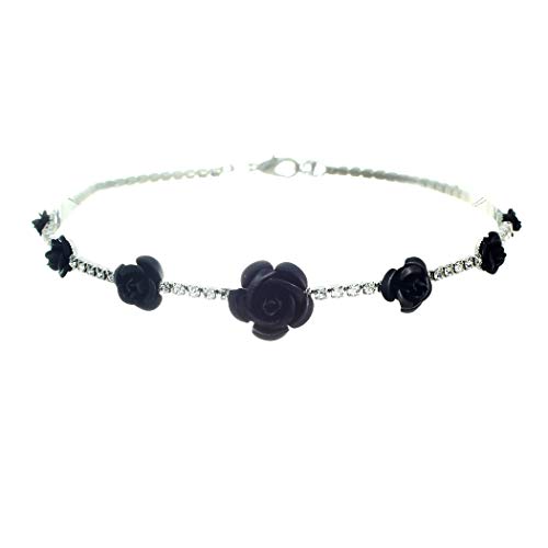 Collier ras du cou en métal émail noir pour femme avec une extension réglable de 7,6 cm