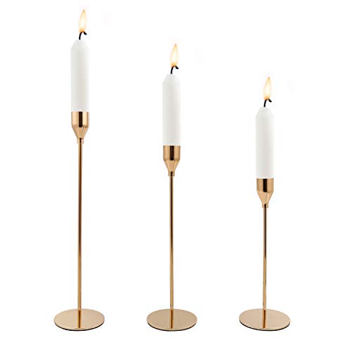 TolleTour Lot de 3 bougeoirs dorés de différentes tailles - 23/28/33 cm - Pour décoration de fête Cover