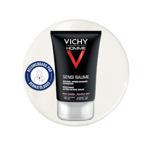 Vichy Baume Bálsamo After Shave Calmante, Anti-irritaciones, Anti-rojeces, Enriquecido con Calcio y Agua Termal, Apto para Pieles Sensibles, Homme Sensi, 75ml