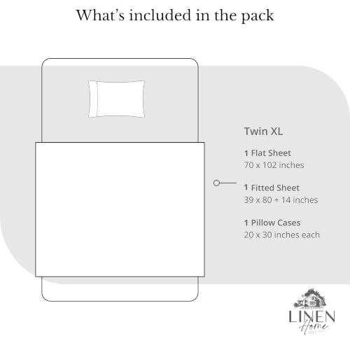 Image of Linen Home 100% Cotton Percale Sheets Twin XL Size, Dark Blue, Deep Pocket, 3 Pieces Set- 1 Flat, 1 Fitted and 1 Pillowcase, Crisp Cool and Long Staple Strong Bed Linen