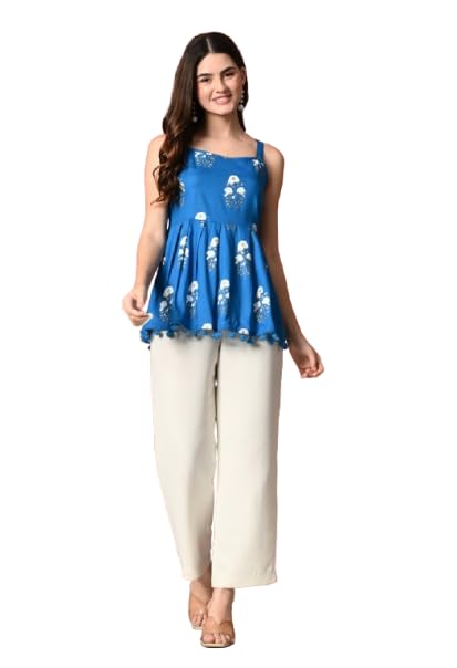 ao services Floral Print Sleeveless Peplum Top with Tassel Trim, Dusty Rose, Cotton-picture-28
