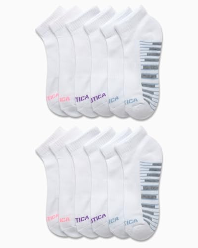 Image of Nautica Womens Quarter Socks Moisture Wicking Cushioned Socks, 12 Pack | Stretch Performance Dri-Motion Fabric, Cushioned with Arch Support, Breathable Mesh Panels, Quarter Cut, Shoe Size 4-10