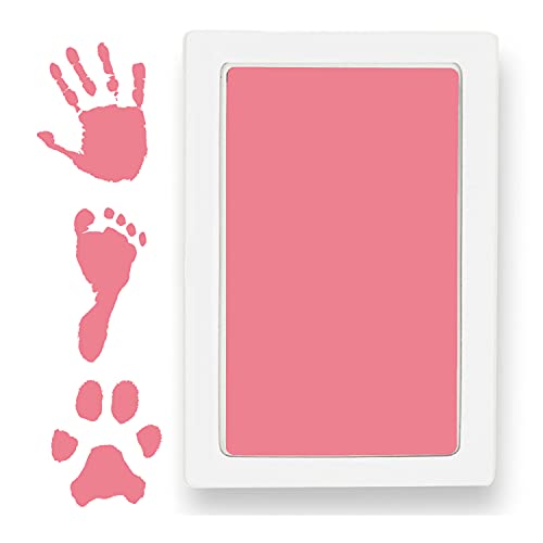 Large Clean Touch Ink Pad for Baby Handprints and Footprints – Inkless Infant Hand & Foot Stamp – Safe for Babies, Doesn’t Touch Skin – Perfect Family Memory or Gift, Pink Print Kit by Tiny Gifts