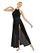 inlzdz Women's Lyrical Sequined Cut Out Ballet Dance High Split Overlay Mesh Maxi Dress Leotard Black Medium