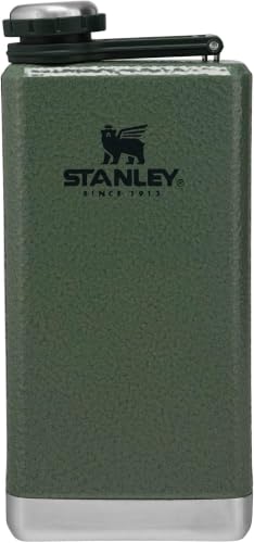 Image of Stanley Adventure Pre-Party Flask 8 oz, Leakproof Hip Flask, Hinge Connected Never Lose Cap, Insulated Stainless Steel Liquor Container, BPA-Free, Hammertone Green (Pack of 6)