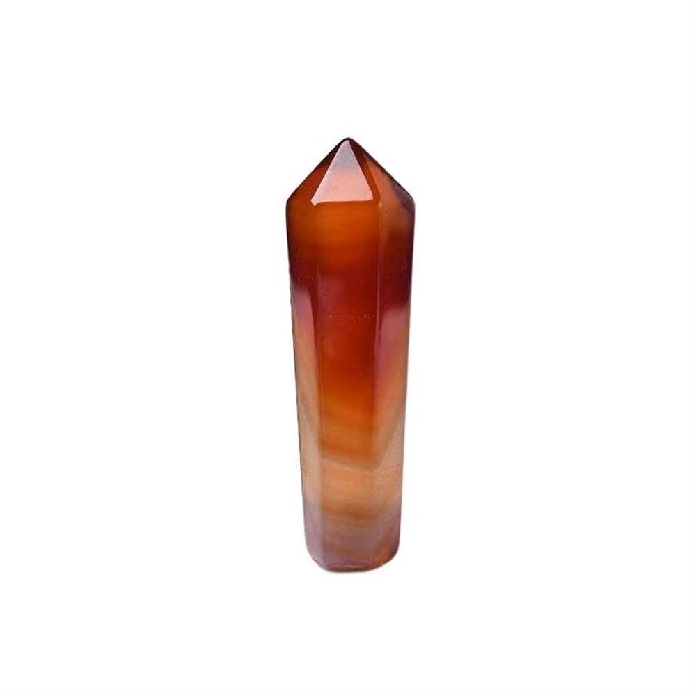 AUOQKQUT 1PC Carnelian Hexagonal Column Sardonyx Crystal Point Red Agate Tower Home Decoration Ornaments