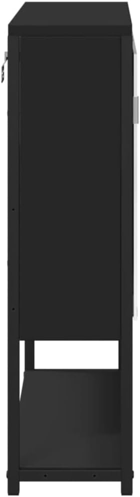 Modern Black Bathroom Mirror Cabinet with Two Spacious Compartments for Wall Mounting Storage and Organization