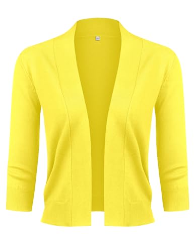 Image of URRU Women's Classic 3 /4 Sleeve Open Front Cropped Cardigan Sweater Lightweight Knit Short Shrugs