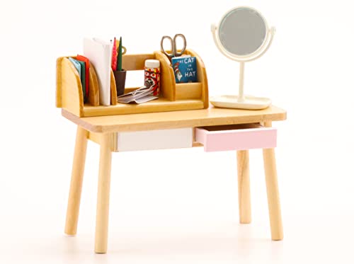 3 Pcs Mini Study Room Miniature Table Bookshelf Mirror Dollhouse Accessories For Doll 1/6 1/12 Scale #TOP14