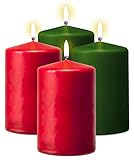 Hyoola Holiday Pillar Candles 2x3 Inch - Green and Red Pillar Candles - 4 Pack - Unscented Christmas Candles - European Made