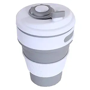 Kuber Industries Collapsible Coffee Cup|Silicone Portable Travel Coffee Mug|Camping Cup with Lid for Travel,Hiking Outdoors,350 ML,(Gray)