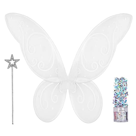 Funcredible Fairy Costume Accessories Set | Fairy Wings, Fairy Wand with Fairy Glitter | White Tooth Fairy Wings | Halloween Cosplay Party Favors for Adults and Kids