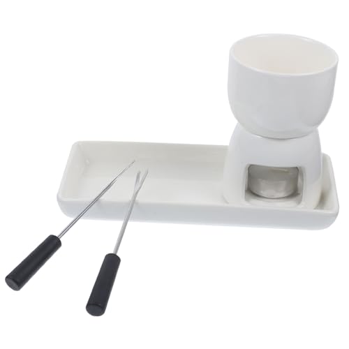 GRIRIW 1set Ceramic Chocolate Fondue Pot for Melting Butter Cheese and Candy for Parties Outdoor Gatherings and Afternoon Tea Easy to Use and Store Rounded Corners for Safety
