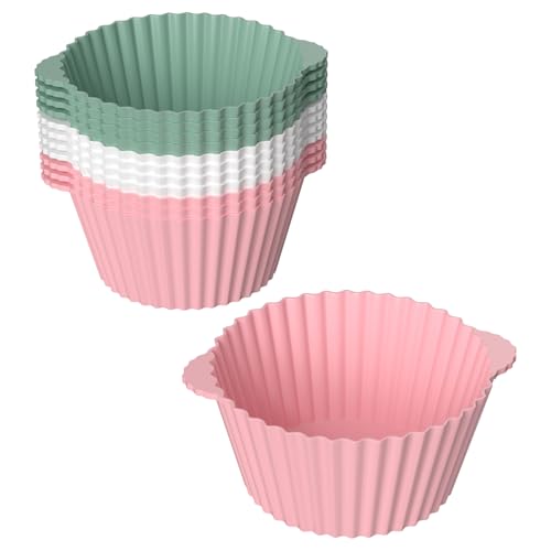 Elsrantor 12 Piezas Moldes de Silicona para Muffins, Molde Magdalenas, Cupcakes, Antiadherente Forro Freidora de Aire Bandejas Horno, Para Pasteles, Crema y Pudín, Multicolor, Reutilizables