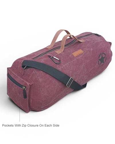 Image of The House of Tara Canvas Travel Duffle Bag | 25 litres | Sports Duffel | Gym Bags | for Men and Women |Adjustable Broad Strap | Airline Carry-On Luggage | Quick Access Pockets (Vintage Wine)