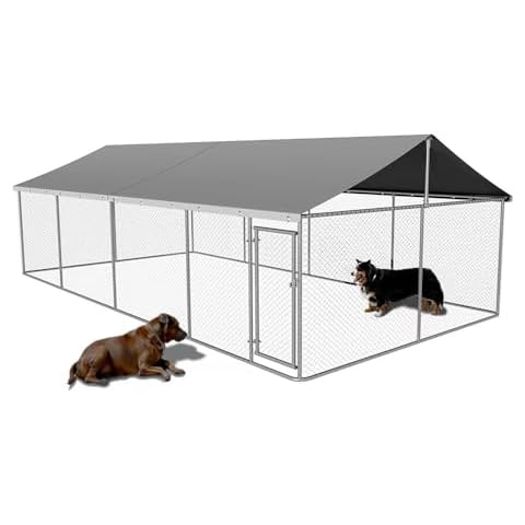 ATTAV Outdoor Dog Enclosure Heavy Duty Dog Kennel House Mesh Dog Big Cage Pet Kennel Steel Fence with Secure Lock(19.68'*9.84') Cover