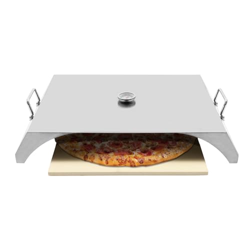 CILDON Pizza Oven Outdoor for Grill, 21.65 x 15.04 x 3.54 in Pizza Oven Kit, W/Removable Baking Stone, Thermometer, Handles, Pizza Cutter Wheel, BBQ Tong can Baking 12-In Pizzas