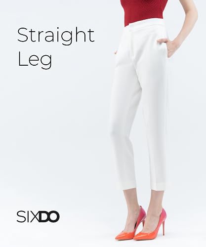 Womens Work Pants High Rise Woven Straight Leg Cropped Regular Fit Office Trousers3