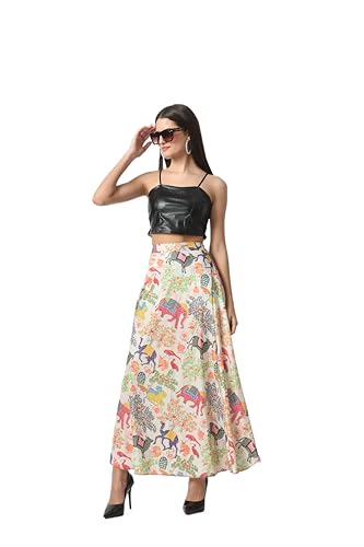 Image of VAGISHA Printed Casual Long Western Skirts for Women's & Girls |Stretchy Flared Maxi Skirt|Elastic Waist Skirts|Western Ethnic Skirts