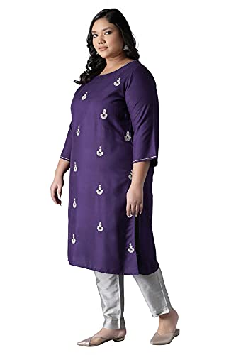 Image of W for Woman Women Viscose Straight Fit Straight Kurta with Buti Embroidery