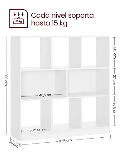 VASAGLE-Biblioteca-Libreria-con-Estantes-Estanteria-para-Libros-Estanteria-Decorativa-para-Oficina-Salon-Dormitorio-Habitacion-Infantil-y-Oficina-975-x-30-x-100-cm-Blanco-LBC52WT
