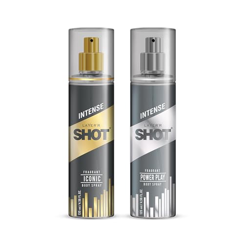 Image of Layer'r Shot Combo Gold Iconic & Power Play Body Spray for Men, 2x135ml | Long-Lasting Premium Deodorant | Fresh Ozonic & Spicy Woody Scents | Everyday Wear | IFRA Certified