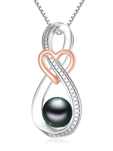 Tahitian Black Pearl Necklace Infinity Gifts for Women Wife Wedding Birthday Anniversary Jewelry Valentines Christmas Day Gifts 925 Sterling Silver