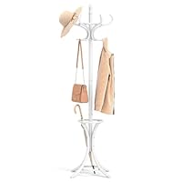 Tangkula Coat Rack with Umbrella Holder, 73 Inch Freestanding Coat Hanger Stand with 12 Hooks, Wooden Entryway Coat Tree for Clothes, Bags, Hats, Scarves, Living Room, Bedroom, Hallway (White)